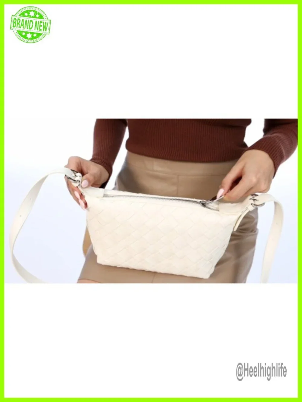 Woven Faux Leather Hobo Bag Shoulder Handbag Crossbody Purse with Zipper